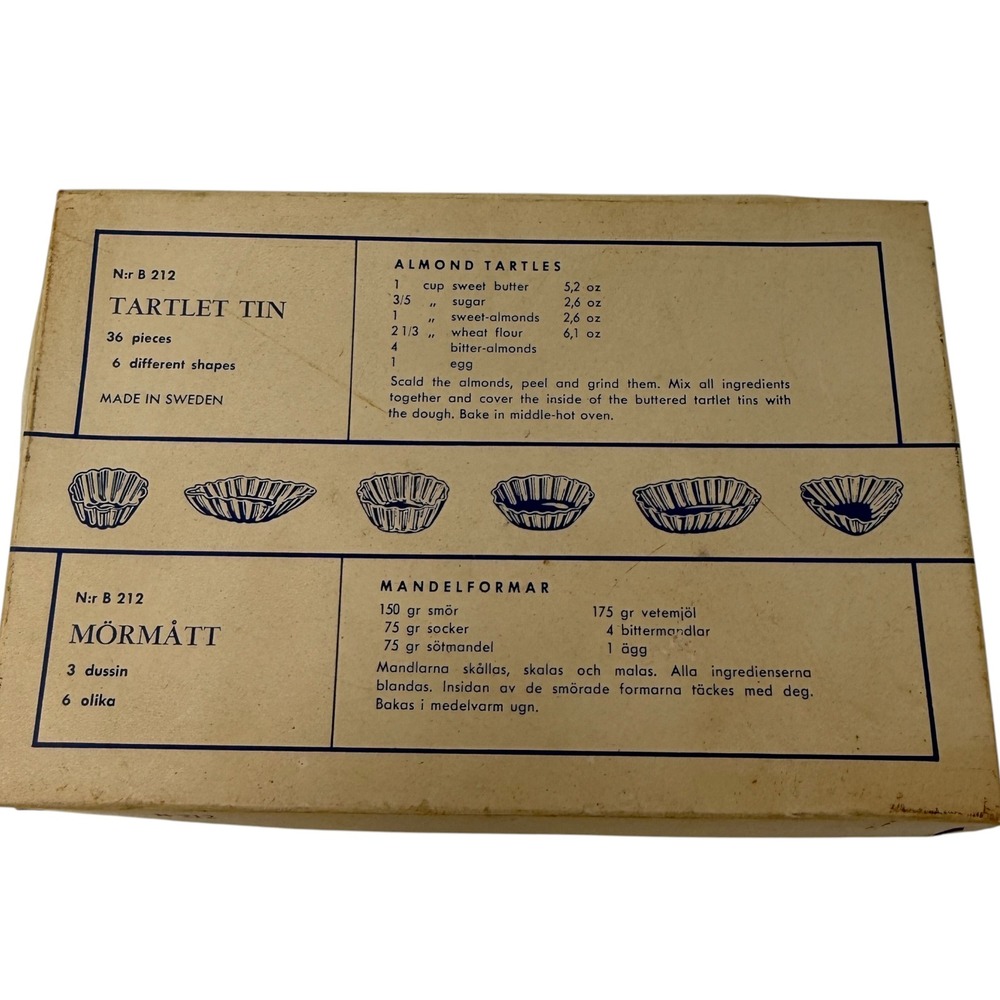 New Tartlet Tin Vintage 36‎ Piece Set  6 Different Shapes Made In Sweden B212